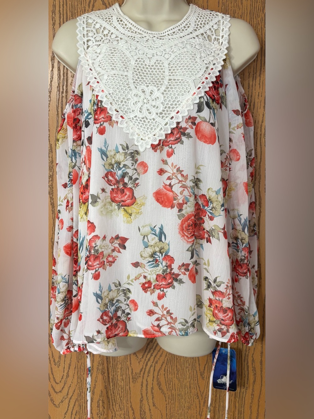 Disney White Floral Cold-Shoulder Blouse with Crochet V-Neck